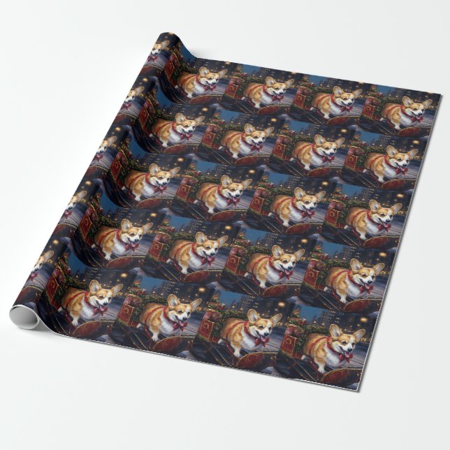 Corgi Christmas Festive Season Wrapping Paper (Unrolled)
