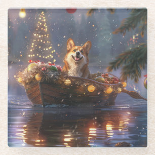Corgi Christmas Festive Voyage Glass Coaster