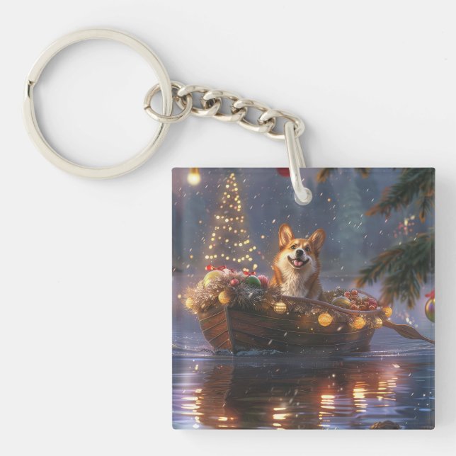 Corgi Christmas Festive Voyage Key Ring (Front)