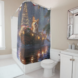 Corgi Christmas Festive Voyage Shower Curtain