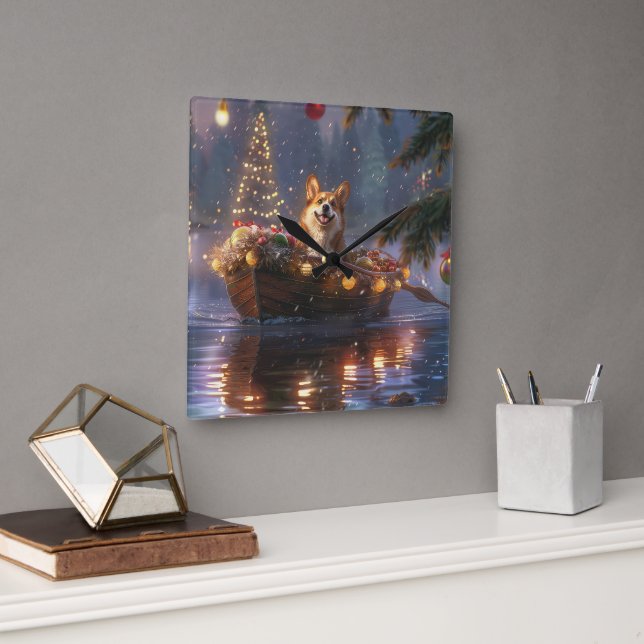 Corgi Christmas Festive Voyage Square Wall Clock (Office)