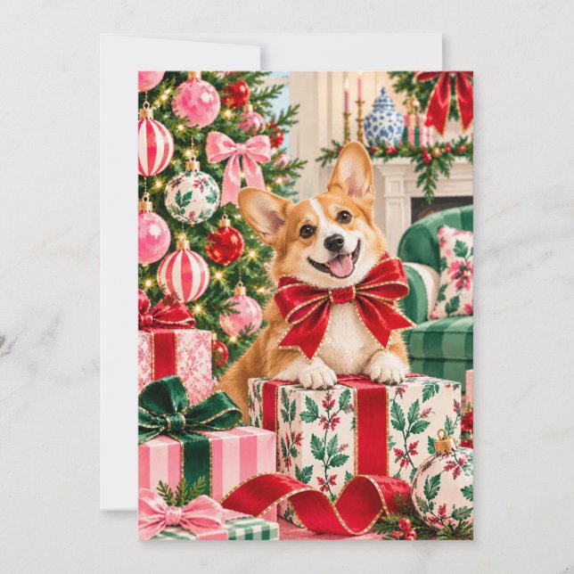 Corgi Christmas Gift Flat Card (Front)