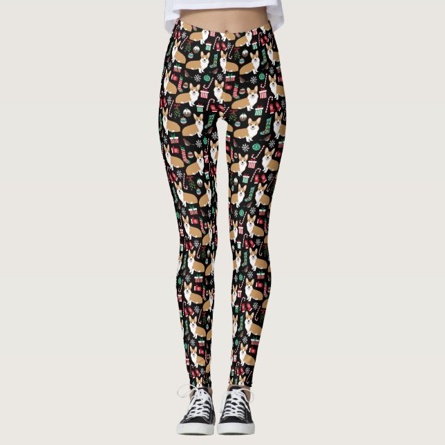 Corgi Christmas Leggings - black (Front)