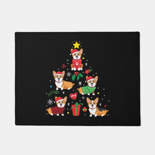 Corgi Christmas Ornament Tree Doormat (Front)