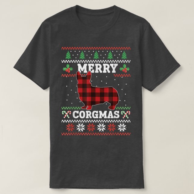 Corgi Christmas Pajama Tree Lights Xmas Corgmas Pl T-Shirt (Design Front)