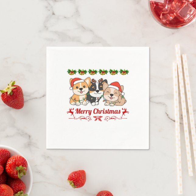 Corgi Christmas Pyjamas Dogs Napkin (Insitu)
