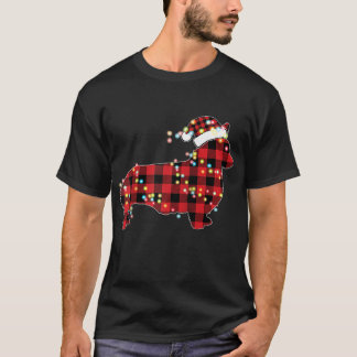 Corgi Christmas Red Plaid Buffalo Pyjamas Xmas Dog T-Shirt