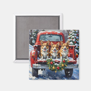 Corgi Christmas Red Truck Holiday Magnet