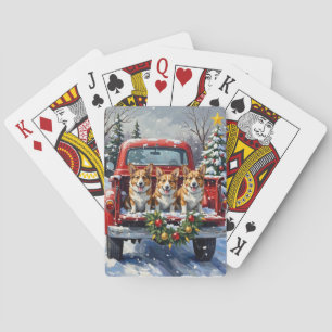 Corgi Christmas Red Truck Holiday Playing Cards