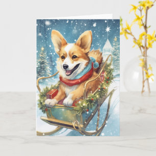 Corgi Christmas – Riding a Sleigh of Presents Card