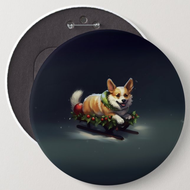 Corgi Christmas snow winter 6 Cm Round Badge (Front & Back)