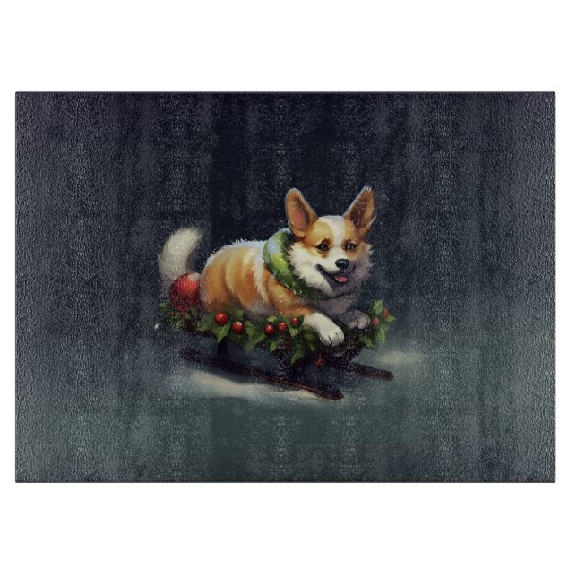Corgi Christmas snow winter Cutting Board (Front)