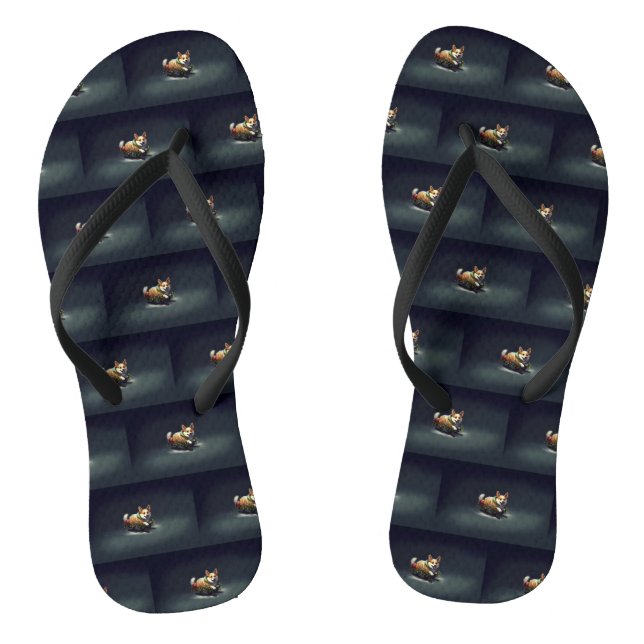 Corgi Christmas snow winter Jandals (Footbed)