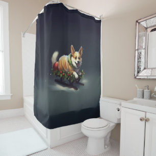 Corgi Christmas snow winter Shower Curtain