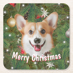 Corgi Christmas Square Paper Coaster