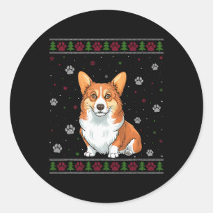 Corgi Christmas Sweater Xmas Pet Animal Dog Lover Classic Round Sticker