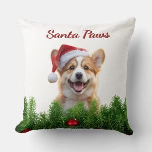 Corgi Christmas Throw Pillow – Santa Paws Design