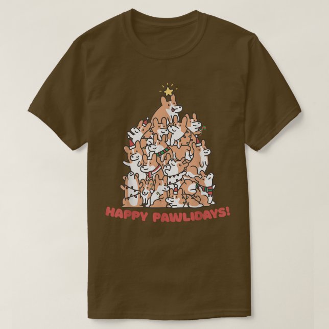 Corgi Christmas Tree Happy Pawlidays Cute  T-Shirt (Design Front)