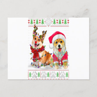 Corgi Christmas Tree Lights Santa Hat Pajama Ugly Postcard