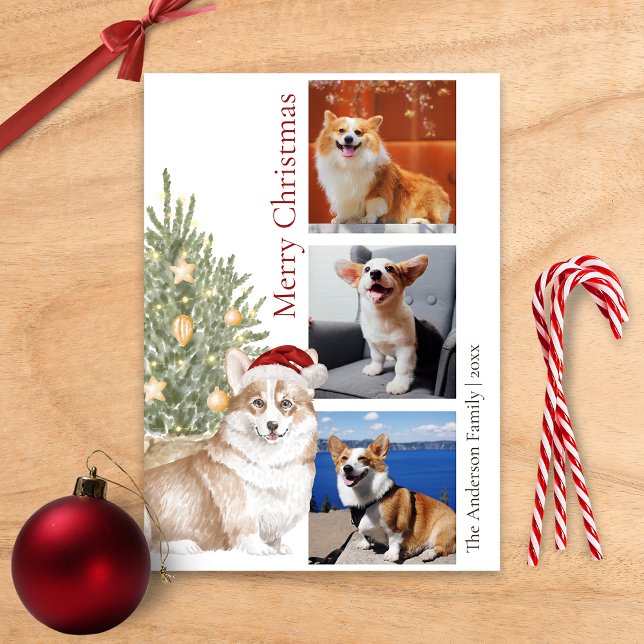 Corgi Christmas Tree Pet Dog Photo Holiday Card (Creator Uploaded)