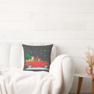 Corgi Christmas Tree Truck Vintage Christmas Truck Cushion