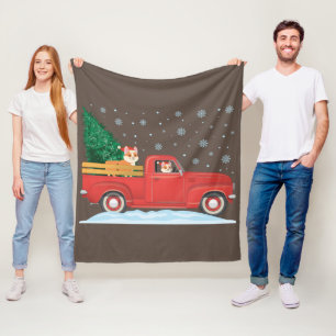 Corgi Christmas Tree Truck Vintage Christmas Truck Fleece Blanket