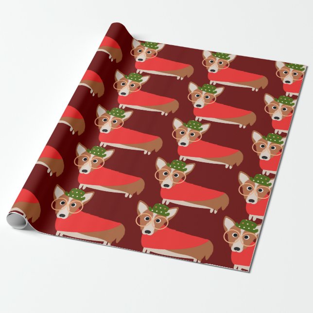 Corgi Christmas Wrapping Paper (Unrolled)