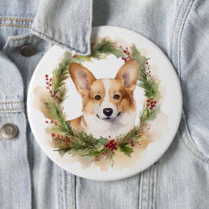 Corgi Christmas Wreath Festive Pup 6 Cm Round Badge