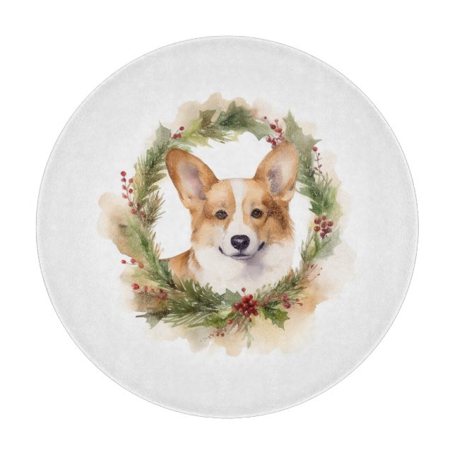 Corgi Christmas Wreath Festive Pup Cutting Board (Front)