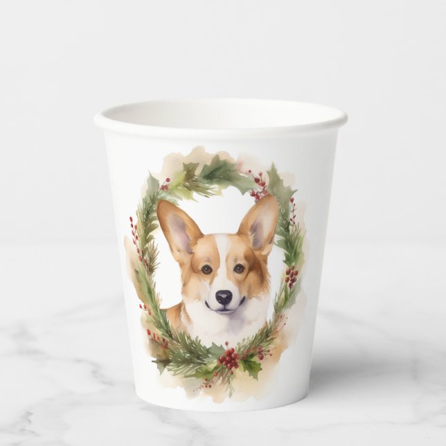 Corgi Christmas Wreath Festive Pup Paper Cups (Front)