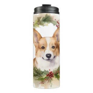 Corgi Christmas Wreath Festive Pup Thermal Tumbler