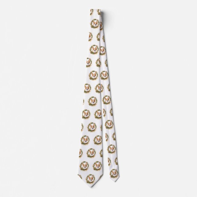 Corgi Christmas Wreath Festive Pup Tie (Front)