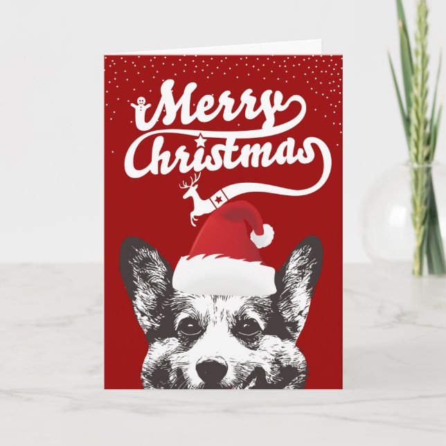 Corgi Clause Merry Christmas Red Holiday Card (Front)