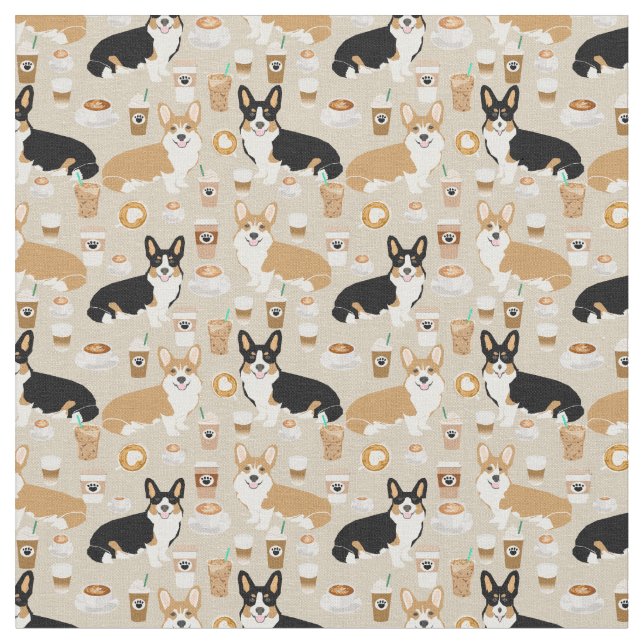 Corgi Coffee - cardigan corgi dogs Fabric (Close Up)