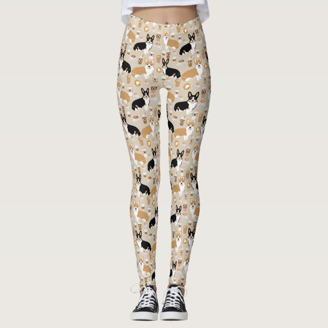 Corgi Coffee Leggings - cardigan corgis (Front)