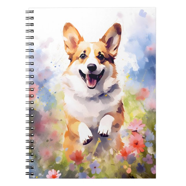 Corgi colourful watercolor artwork notebook (Front)