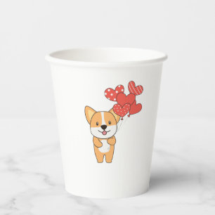 Corgi Cute Animals With Hearts Balloons To Paper Cups