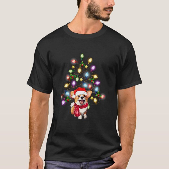 Corgi Cute Dog Santa Christmas Tree Decor T-Shirt (Front)