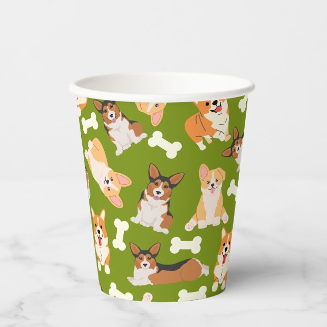 Corgi Cute Pattern  Green Paper Cups (Front)