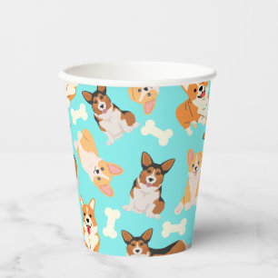 Corgi Cute Pattern In Mint  Paper Cups