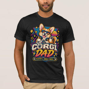 Corgi Dad Player 1 Retro Gamer Design T-Shirt