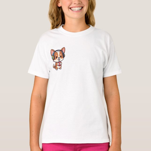 Corgi DJ Music Soda Sipper Kids T-Shirt (Front)