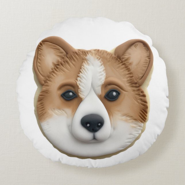 Corgi Dog 3D Inspired Round Cushion (Front)
