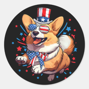 Corgi Dog 4th Of July American Usa Flag Patriotic Classic Round Sticker