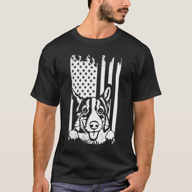 Corgi dog american Flag artsy USA patriotic creati T-Shirt (Front)
