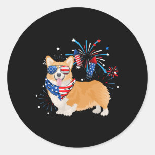 Corgi Dog American Usa Flag 4th Of July Men Women Classic Round Sticker