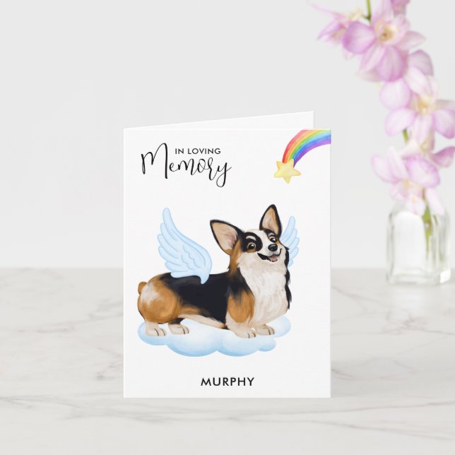 Corgi Dog Angel Memorial Pet Loss Sympathy Card (Orchid)