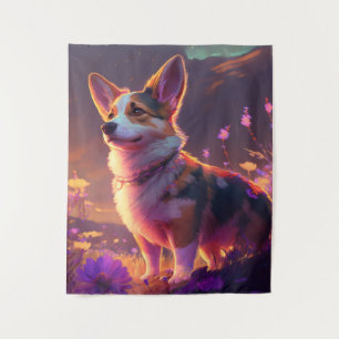 Corgi Dog Animal Portrait Painting Pet Character Tapestry