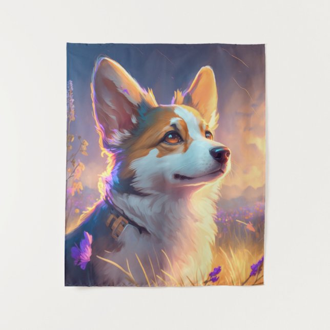 Corgi Dog Animal Portrait Painting Pet Character Tapestry (Front)