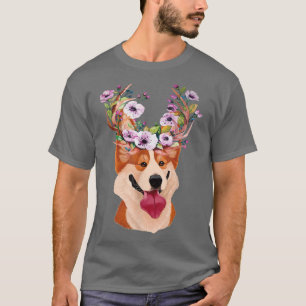 Corgi Dog Antlers Flower Christmas Dog Lover Costu T-Shirt